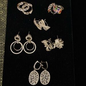 Estate Sale Lot of 6 Vintage Sterling Silver Crystal Earring Sets